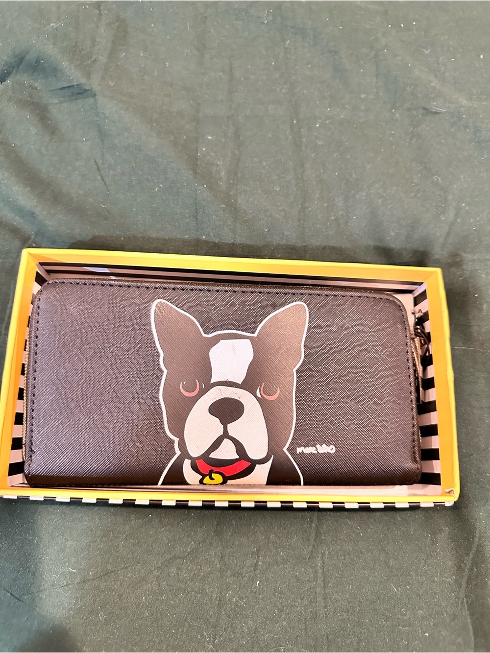 Black Dog Print Zip-Around Wallet